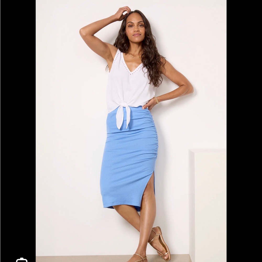 Evereve Michae Stars ruched side midi robbed skirt. NWT! Size S